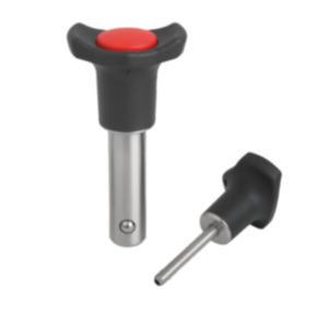 Ball lock pins with plastic grip and metal collar - inch Ball lock pins with plastic grip and metal collar - inch