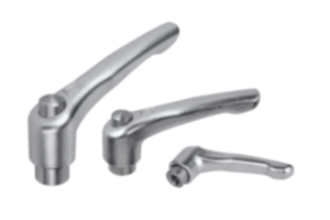 Clamping levers, stainless steel with internal thread and protective cap, threaded insert stainless steel Clamping levers, stainless steel with internal thread and protective cap, threaded insert stainless steel