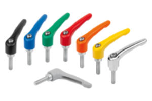 Clamping levers, die-cast zinc with external thread, threaded insert blue passivated steel