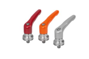 Clamping levers, die-cast zinc with external thread and clamping force intensifier, threaded insert stainless steel