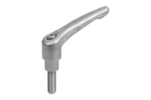 Clamping levers, die-cast zinc with external thread and long collar, threaded pin stainless steel