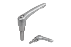 Clamping levers, die-cast zinc with external thread and long collar, threaded pin stainless steel