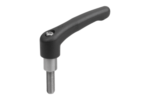 Clamping levers, plastic with external thread and long collar, threaded pin stainless steel