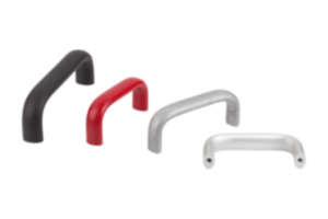 Empuñaduras curvas de aluminio, con recubrimiento de polvo o anodizado, perfil ovalado, montaje por el dorso Empuñaduras curvas de aluminio, con recubrimiento de polvo o anodizado, perfil ovalado, montaje por el dorso