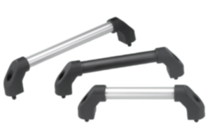 Tubular handles, aluminium with plastic grip legs, slanted both sides