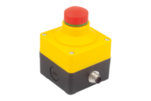 Botão de parada de emergência com carcaça integrada, Ø de 22,3 mm, com blocos de contato, conexão M12