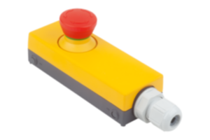 Botão de parada de emergência com carcaça integrada "Minibox", Ø de 22,3 mm, guia para cabos M16