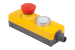 Botão de parada de emergência com botão integrado na carcaça "Minibox", Ø de 22,3 mm, conexão M12