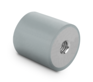 Rubber buffers stainless steel type C cylindrical with internal thread both sides, grey
