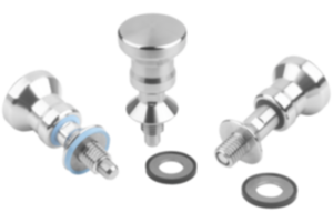 Pernos de bloqueo de acero inoxidable para arandelas de junta y apoyo Hygienic USIT® con botón de maniobra de acero inoxidable Pernos de bloqueo de acero inoxidable para arandelas de junta y apoyo Hygienic USIT® con botón de maniobra de acero inoxidable