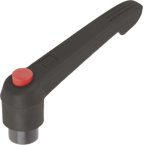 Clamping levers, plastic with internal thread and push button, threaded insert stainless steel